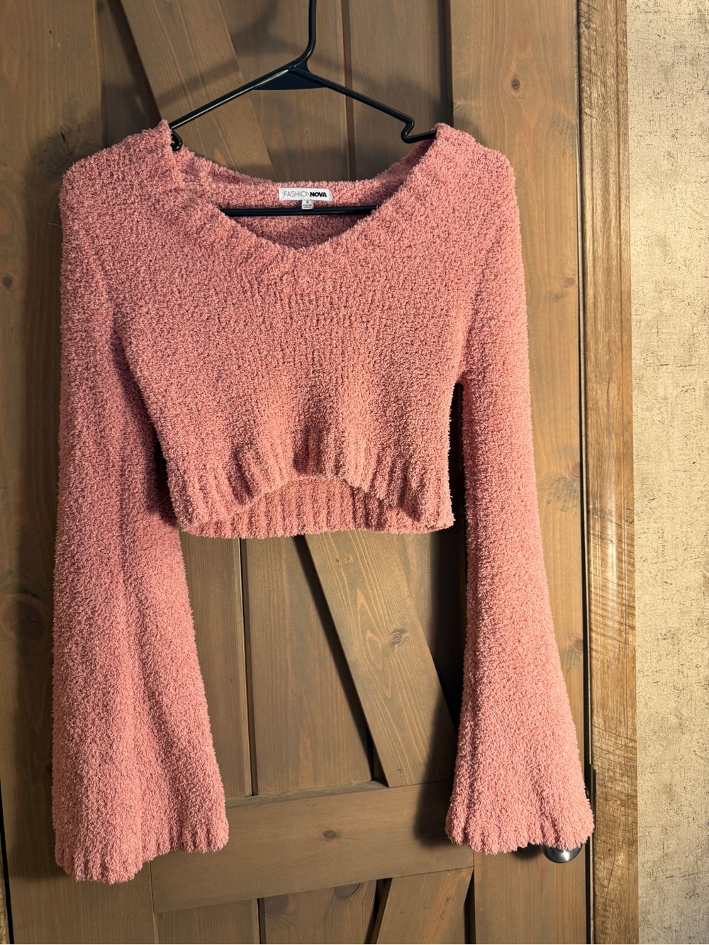 Fashion Nova Fuzzy V-Neck Sweater - Dusty Pink